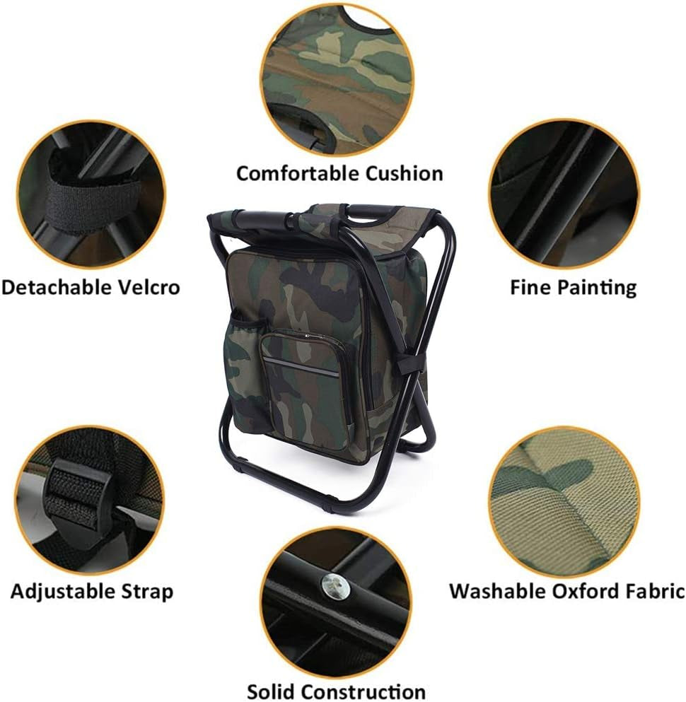 backpack hiking seat INBESK Folding Camping Chair Stool Backpack, with Cooler Insulated Pic – Mossy Green Trees