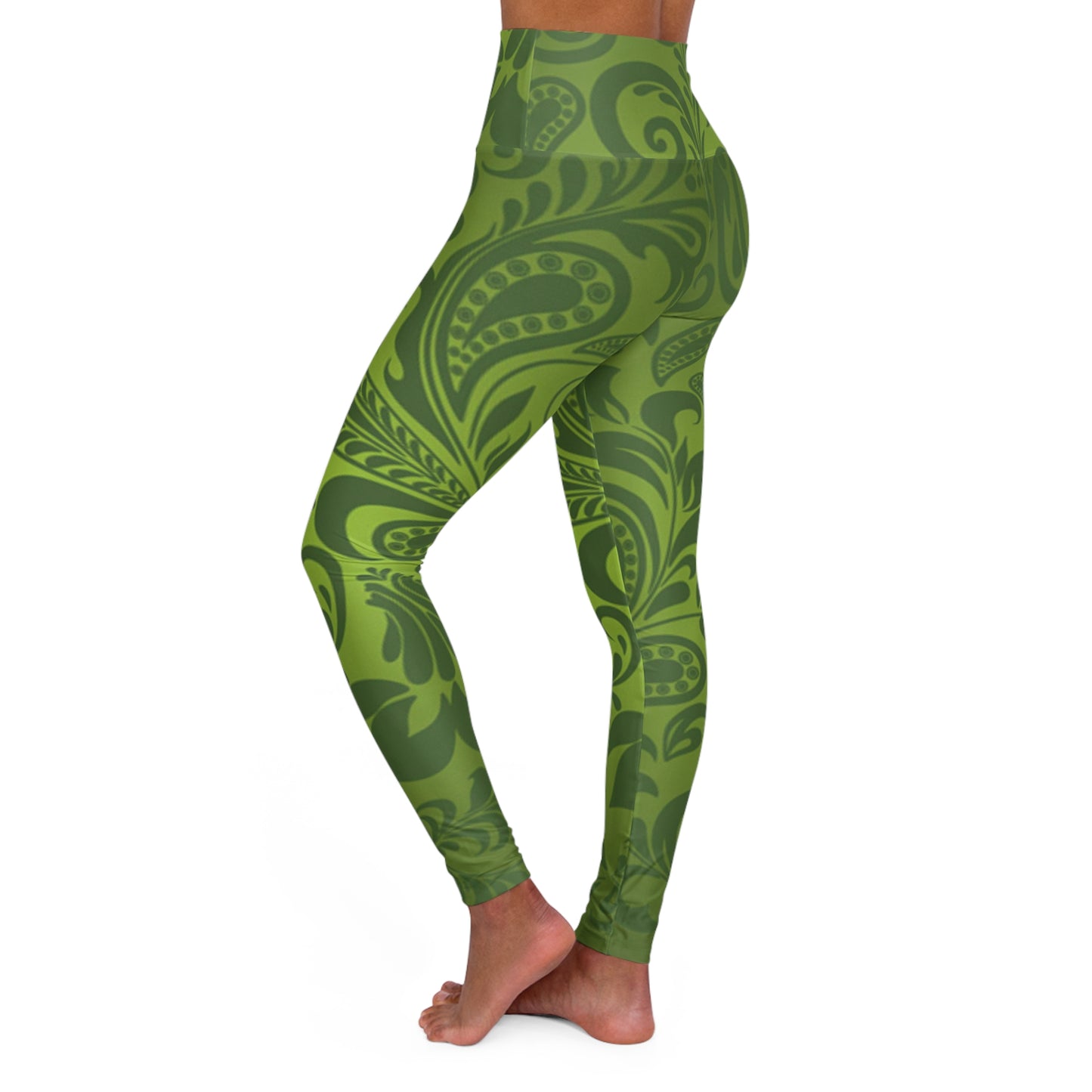 Paisley Green High Waisted Yoga Leggings