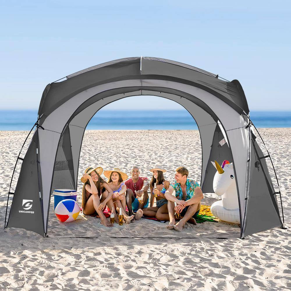 Gray Large Sun Shelter for 9-People to 12-People UPF50+ Portable Beach Sunshade Tent with Carry Bag