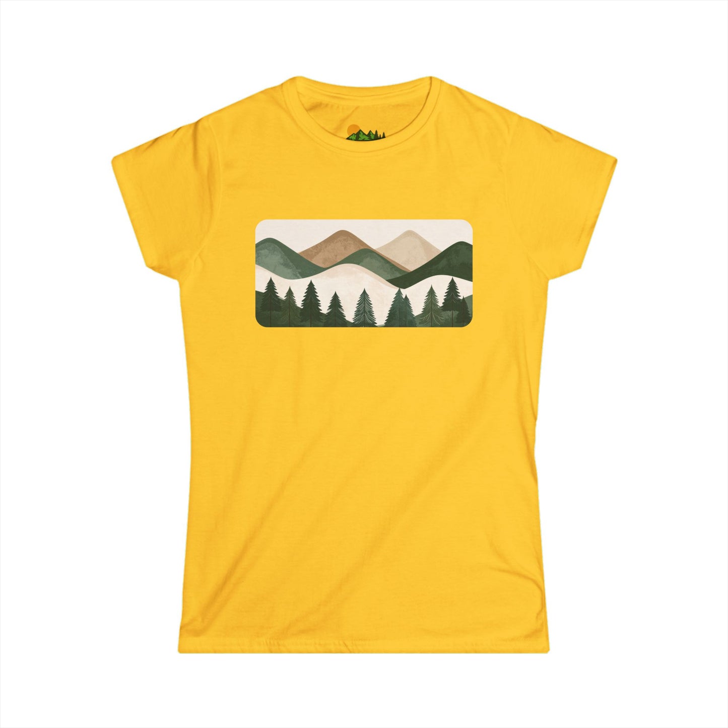 Women’s Mountain Landscape Tee — Retro Forest Graphic T-Shirt