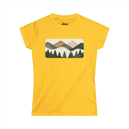 Women’s Mountain Landscape Tee — Retro Forest Graphic T-Shirt