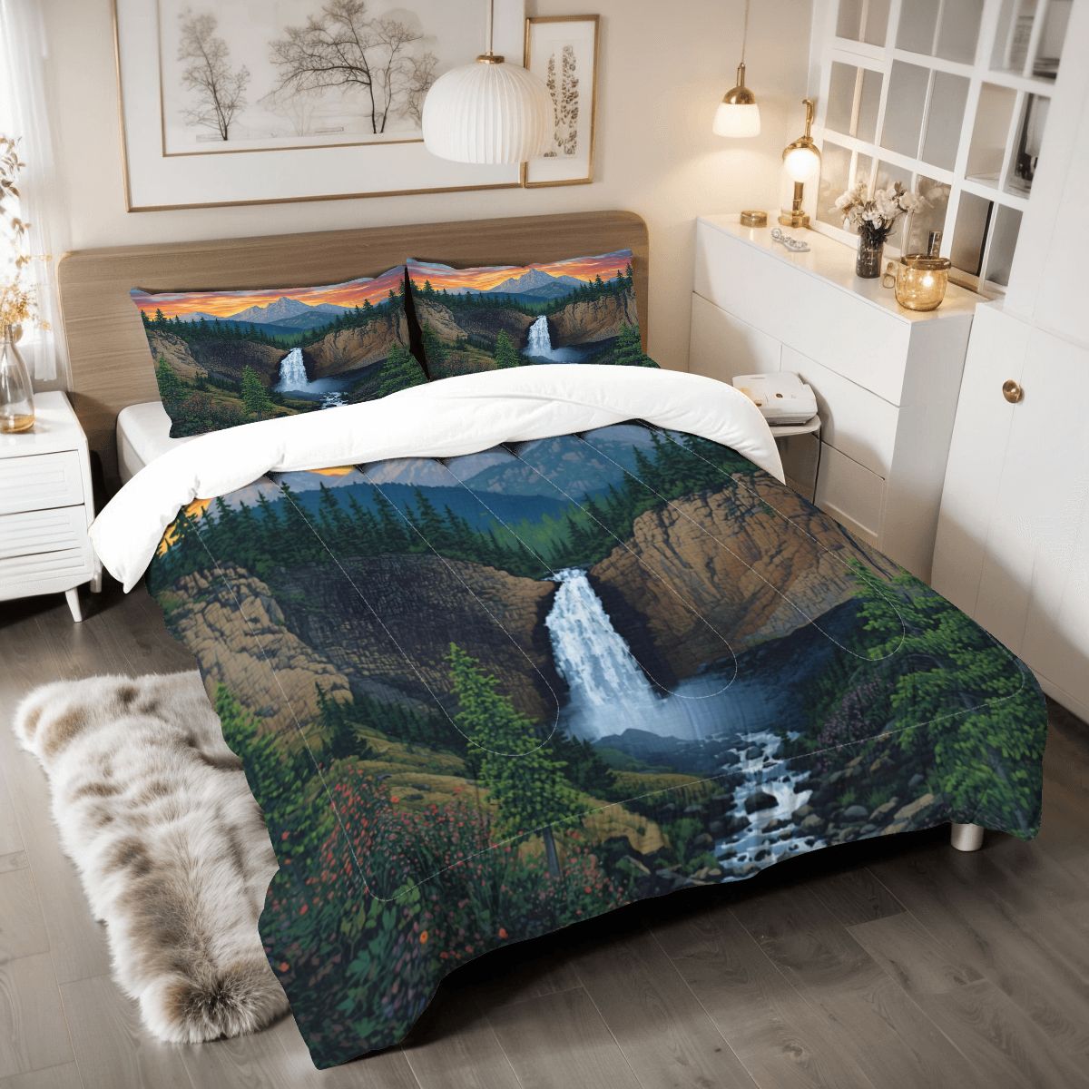 Mountain Waterfall King Comforter -3 PCS Set