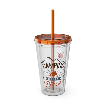 Camping is My Happy Place - Sunsplash Tumbler with Straw, 16oz