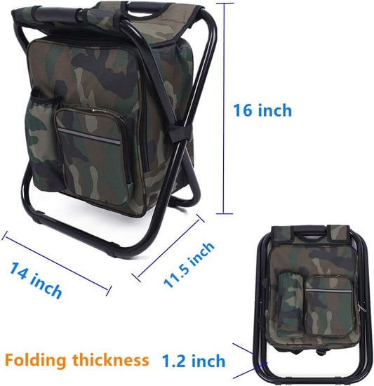 INBESK Folding Camping Chair Stool Backpack, with Cooler Insulated Picnic Bag, Hiking Camo Ultralight Seat Table Bag Camping Gear for Outdoor Indoor Fishing Travel Beach BBQ (Camouflage)