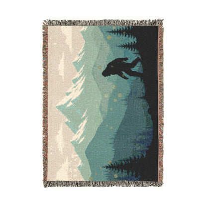 Bigfoot Mountain Woven Blanket — Sasquatch Scenic Throw for Camping & Cabin Décor