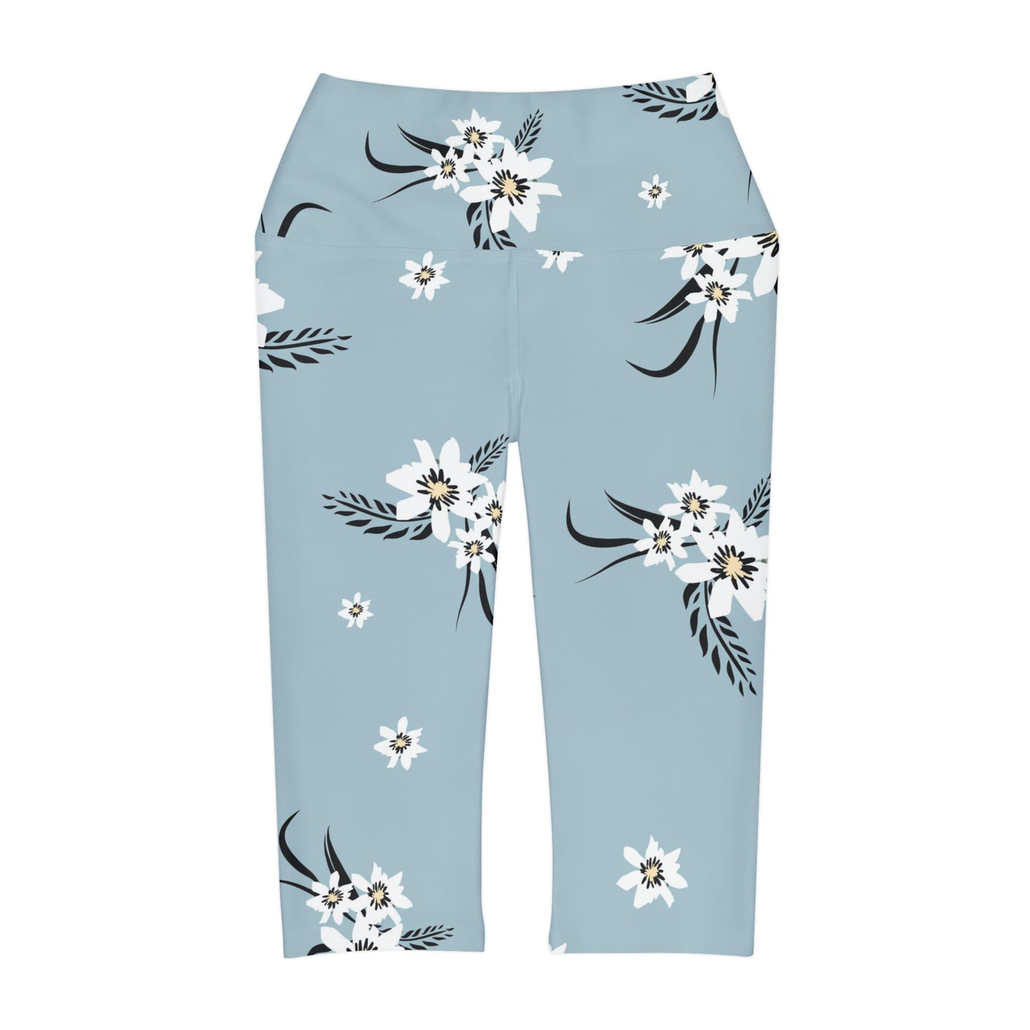 Blue Floral Yoga Capri Leggings