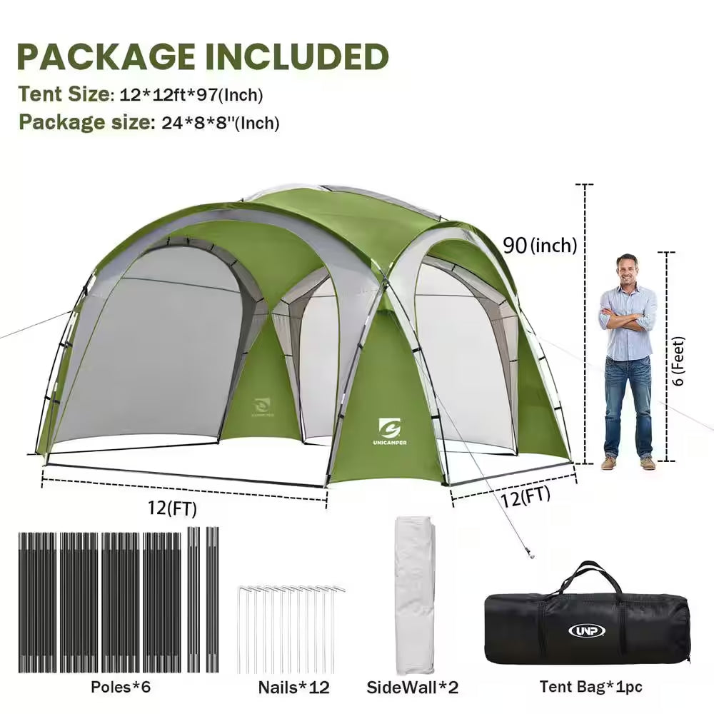 Green Large Sun Shelter for 9-People to 12-People UPF50+ Portable Beach Sunshade Tent with Carry Bag