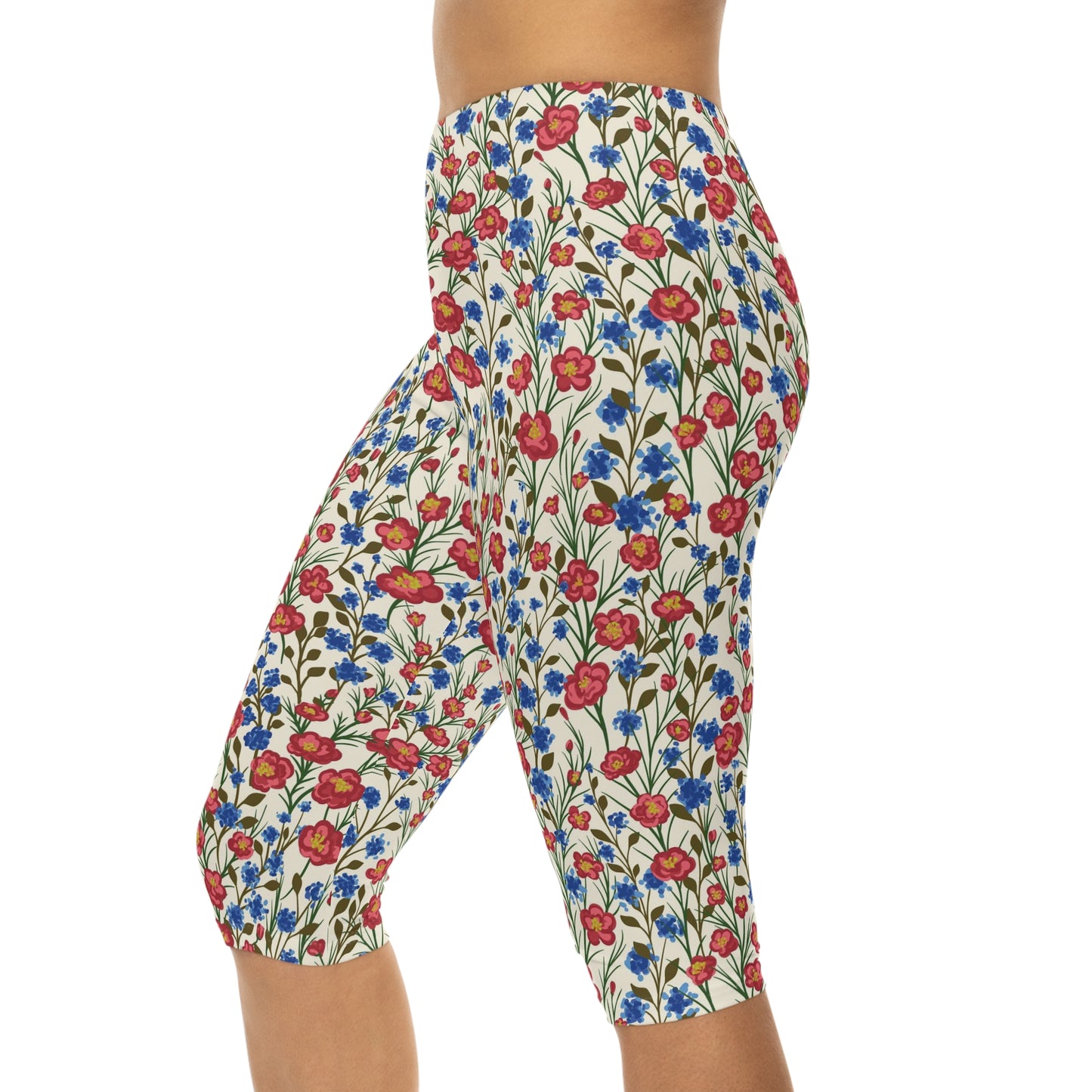 Royal Blue Flowers Women’s Capri Leggings