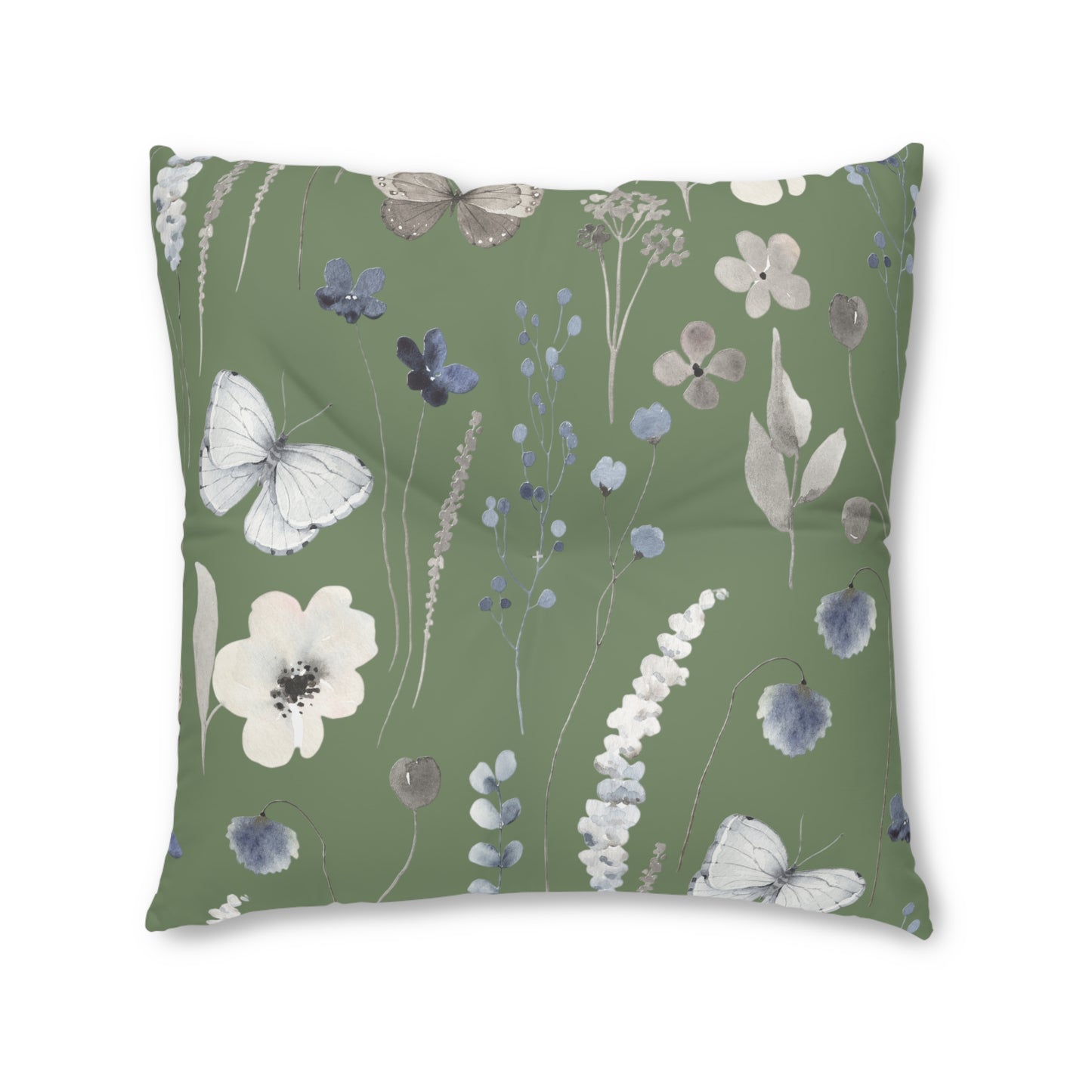 Mossy Green Tufted Floor Pillow, Square