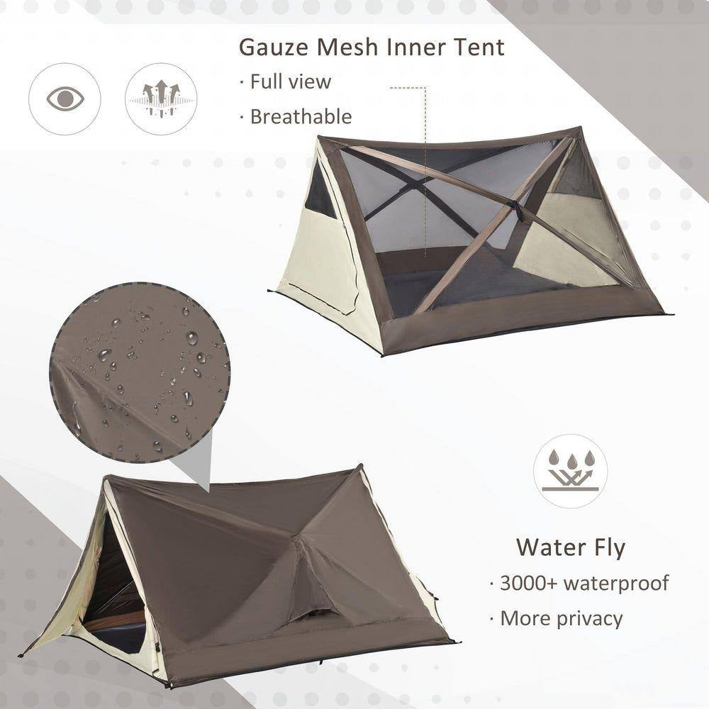 6.9 Ft. X 6.9 Ft. Brown Pop up Camping Tent Canopy, Portable Instant Tent with Rainfly, Carry Bag, Windows and Doors
