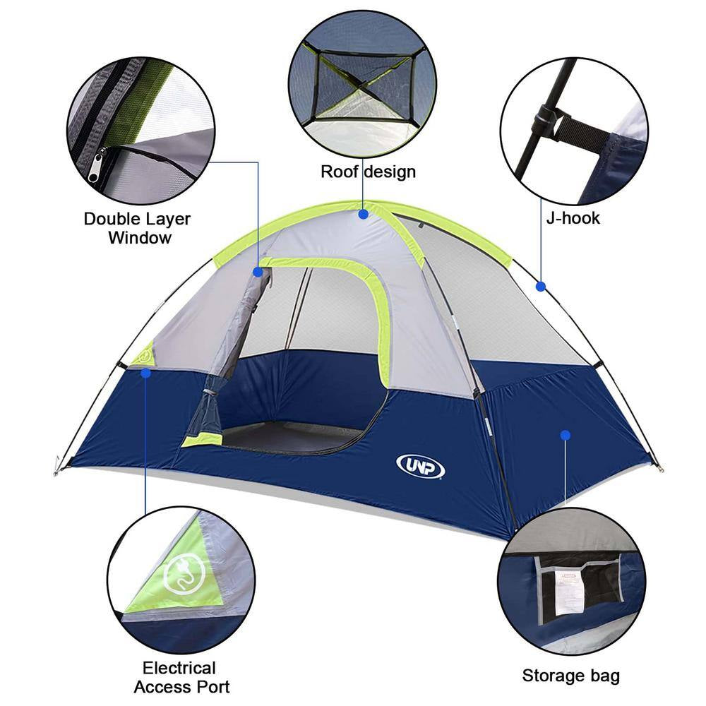 Deep Blue 4-Person Camping Tents, Waterproof Windproof Tent with Rainfly Easy Set Up-Portable Dome Tents for Camping