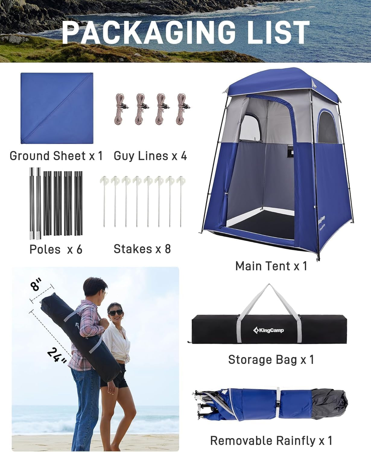 Shower Tent, Portable Privacy Tent Outdoor Camping 1/2 Room Toilet Tents with Shower Bag & Dressing Room for Beach, Camping & Hiking