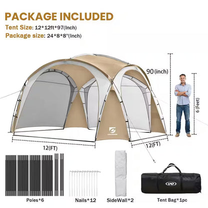 Khaki Large Sun Shelter for 9-People to 12-People UPF50+ Portable Beach Sunshade Tent with Carry Bag
