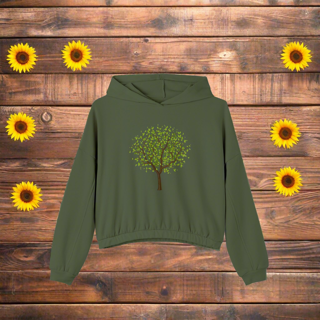 Leafy Green Tree - Women's Cinched Bottom Hoodie