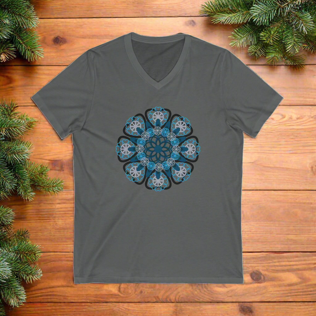 Blue Flower Unisex Jersey Short Sleeve V-Neck Tee