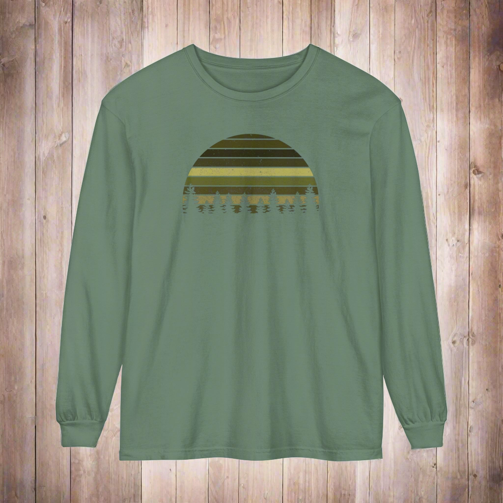 Mountain Green Pines - Unisex Garment-dyed Long Sleeve T-Shirt