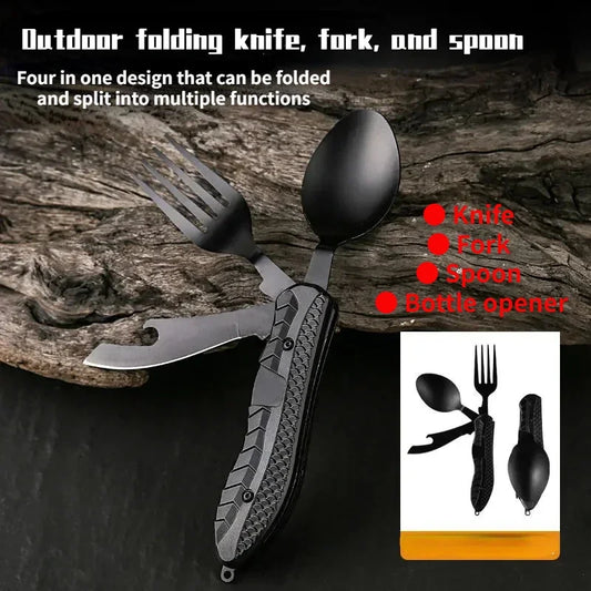 Outdoor Camping Utensils Portable Stainless Steel Foldable Spoon Fork