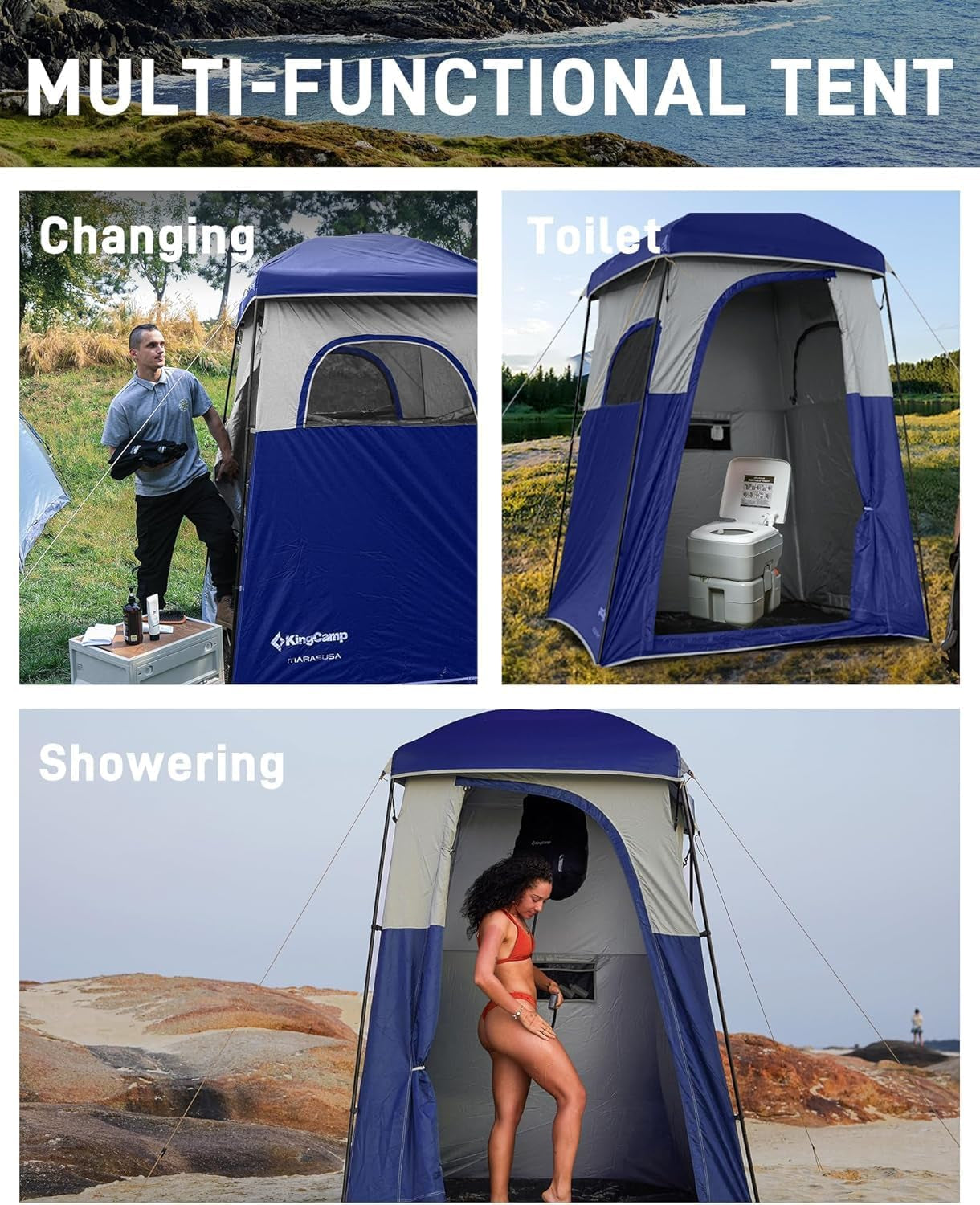 Shower Tent, Portable Privacy Tent Outdoor Camping 1/2 Room Toilet Tents with Shower Bag & Dressing Room for Beach, Camping & Hiking