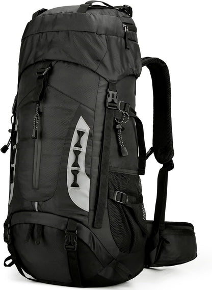 75L Hiking Backpack with Rain Cover Waterproof Camping Backpack Shoes Warehouse for Men Women, Frameless