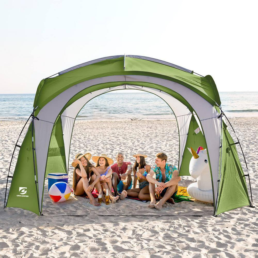 Green Large Sun Shelter for 9-People to 12-People UPF50+ Portable Beach Sunshade Tent with Carry Bag