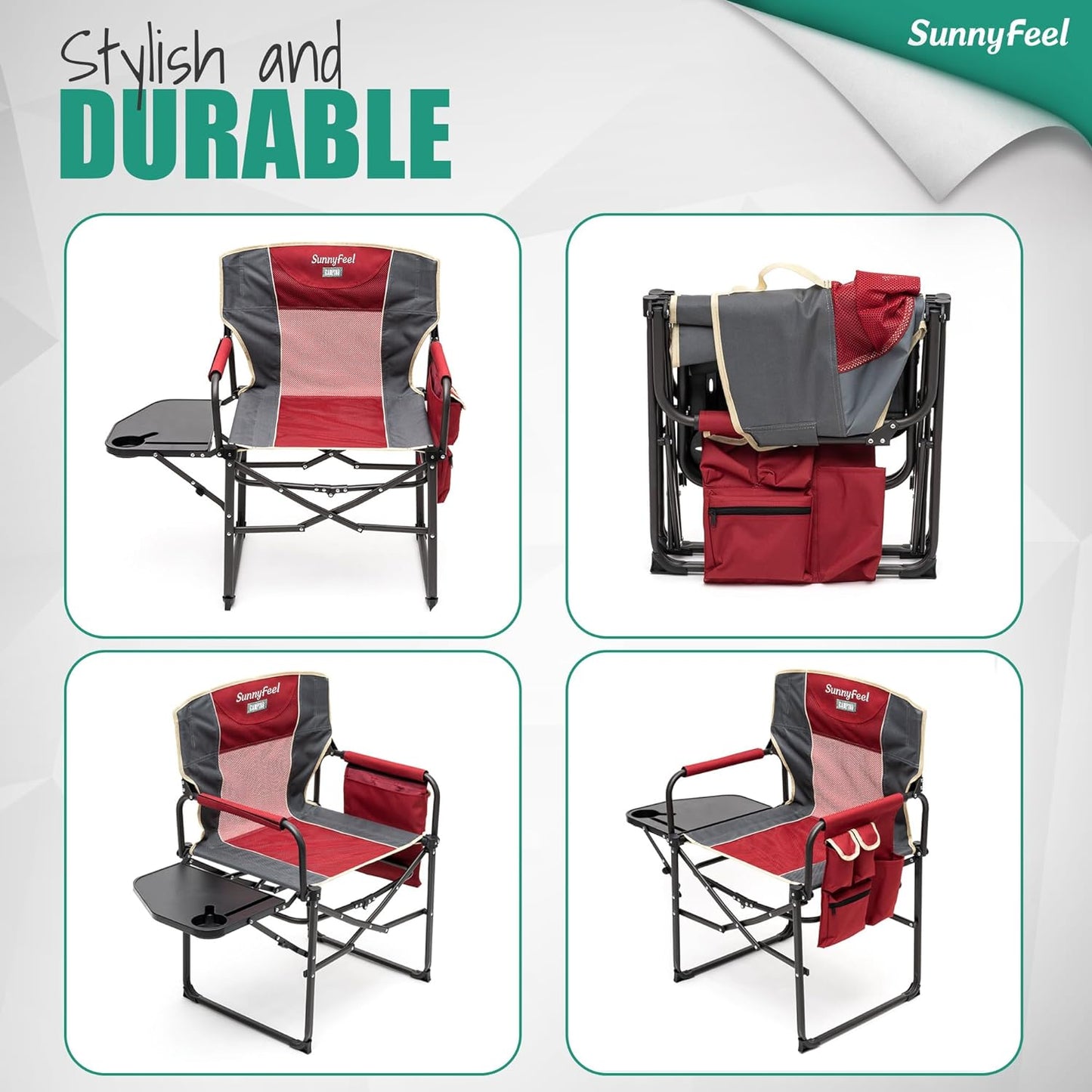 Camping Directors Chair, Heavy Duty,Oversized Portable Folding Chair with Side Table, Pocket for Beach, Fishing,Trip,Picnic,Lawn,Concert Outdoor Foldable Camp Chairs