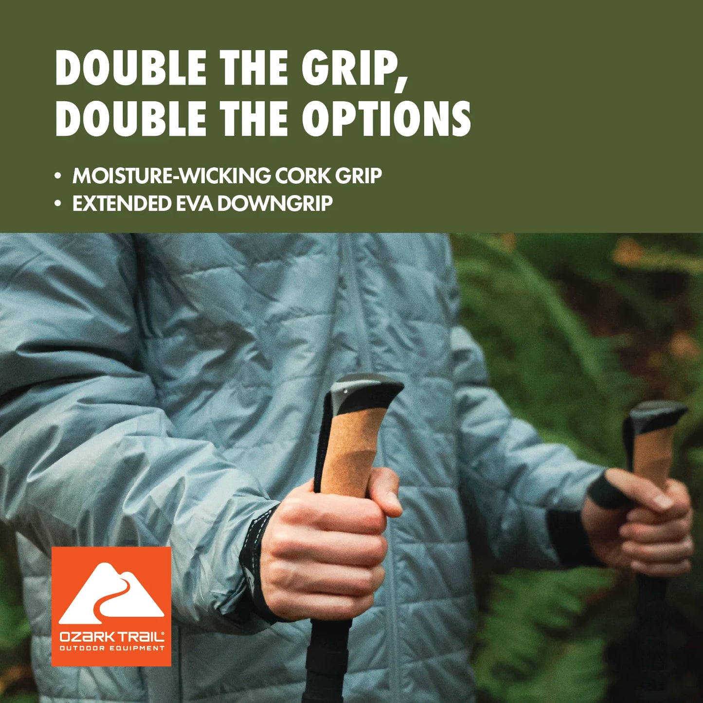 Brand Aluminum Adjustable Quick Lock Trekking Poles with Cork Grip, 2 Hiking Poles