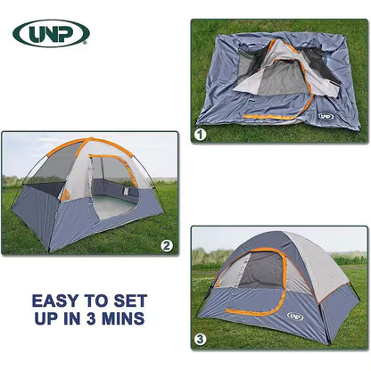 Gray 4-Person Camping Tents, Waterproof Windproof Tent with Rainfly Easy Set Up-Portable Dome Tents for Camping