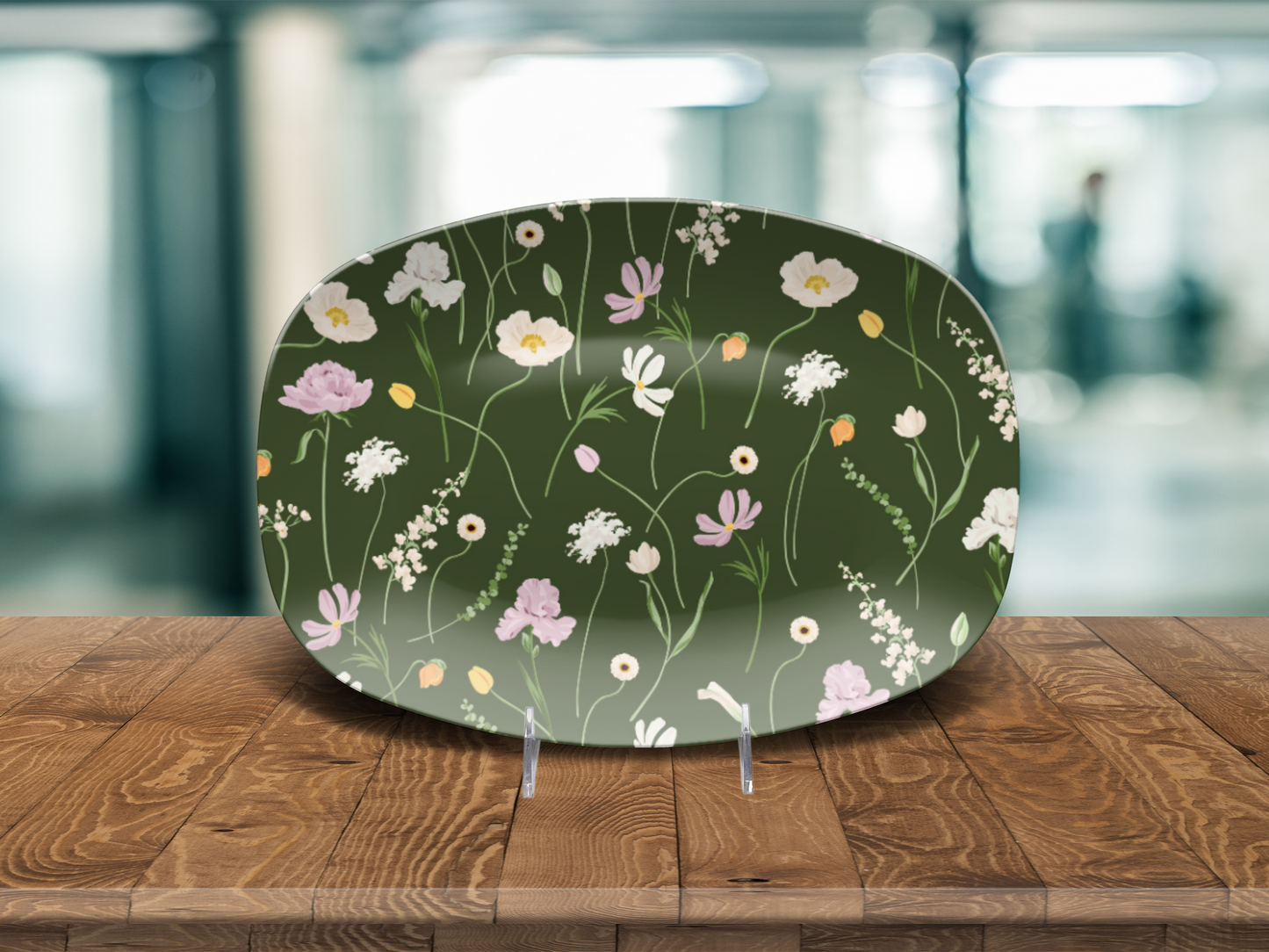 Forest Green Flowers Platter