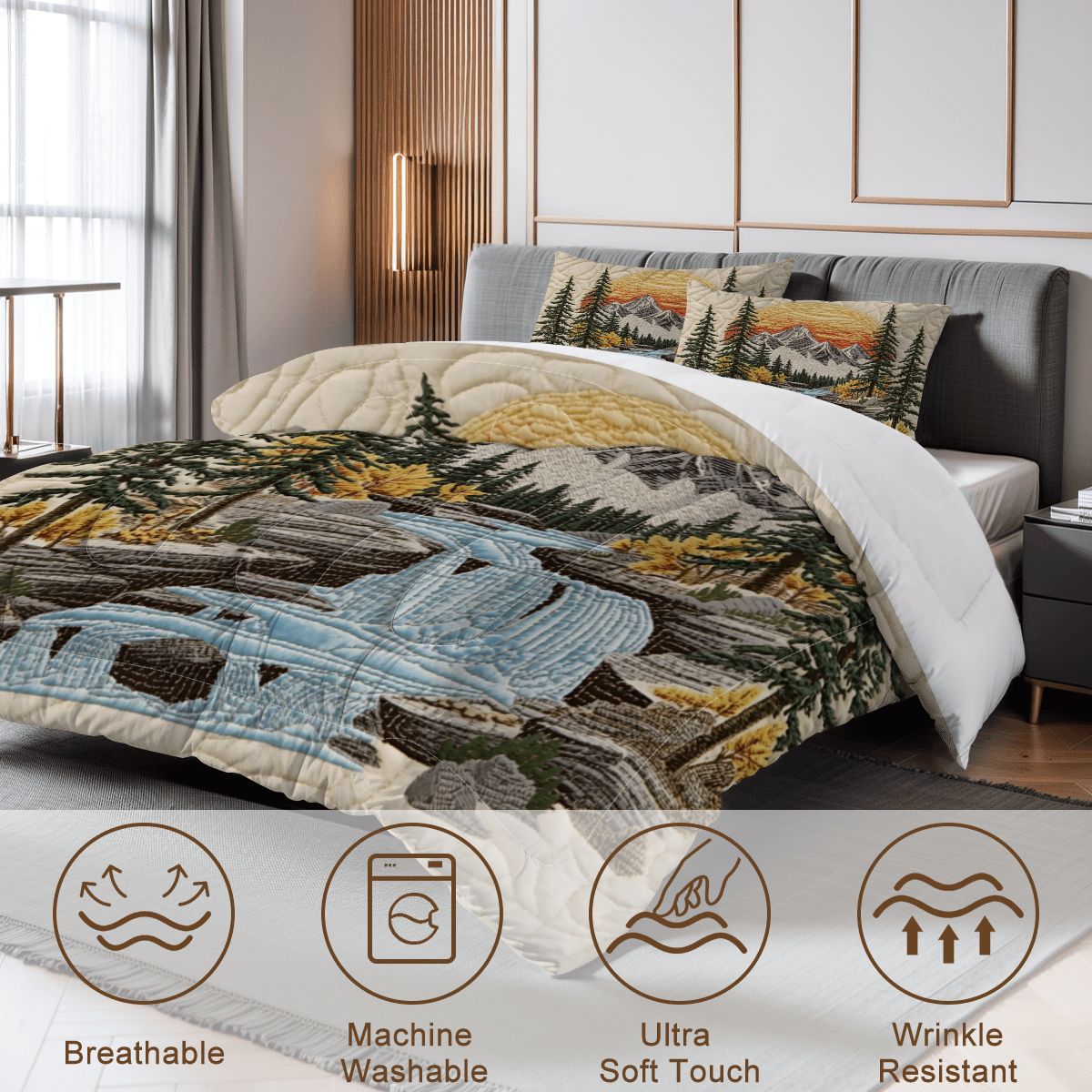 Mountain Sunrise Queen Comforter - 3 PCS Set