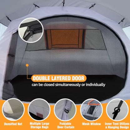 Camping Tents Tunnel Tent 4 Person Family Tents with 2 Doors Extra Weatherproof Outdoor Shelter 4 Seasons Tents with Double Wat