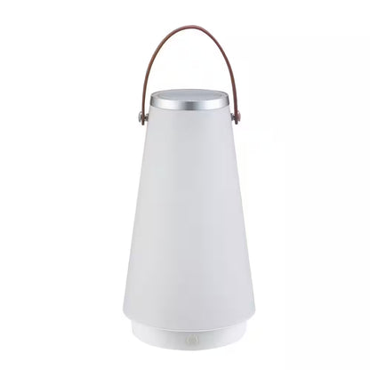 13.75 In. White Indoor/Outdoor Rechargeable Battery Operated LED Lamp with Built-In Wireless Speaker
