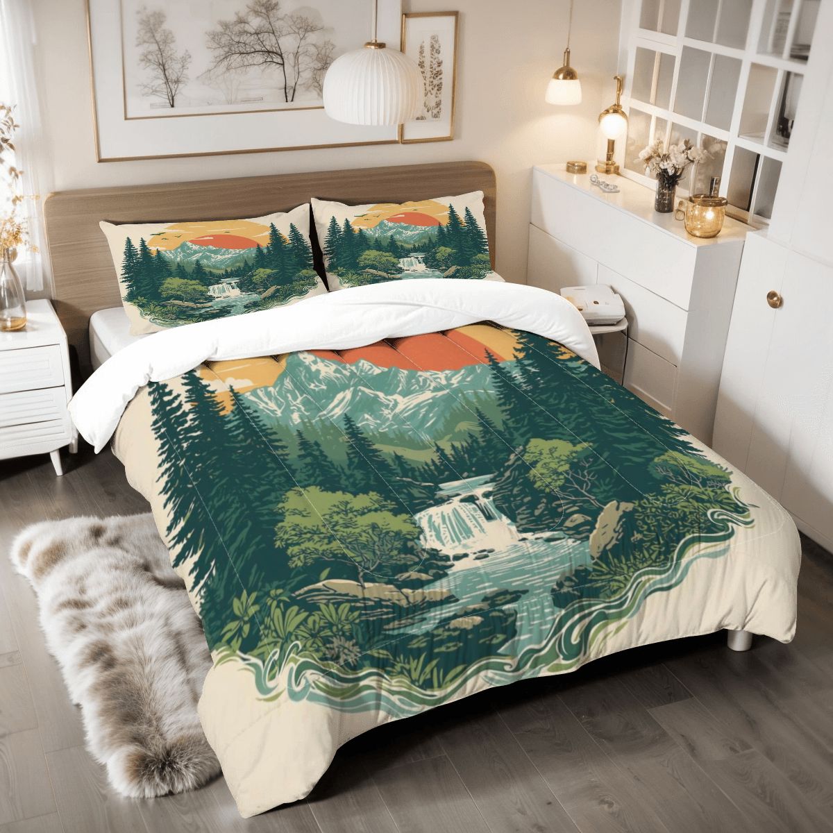 Rustic Mountain Falls Comforter Set - King, Queen, Full, & Twin Sizes Available