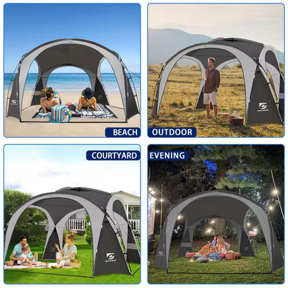 9-12 -Person 12 Ft. X 12 Ft. Gray Pop-Up Canopy UPF50+ Easy Beach Tent with Side Wall, Waterproof for Camping Trips