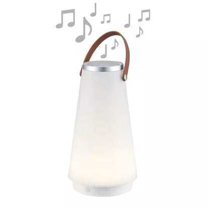 13.75 In. White Indoor/Outdoor Rechargeable Battery Operated LED Lamp with Built-In Wireless Speaker