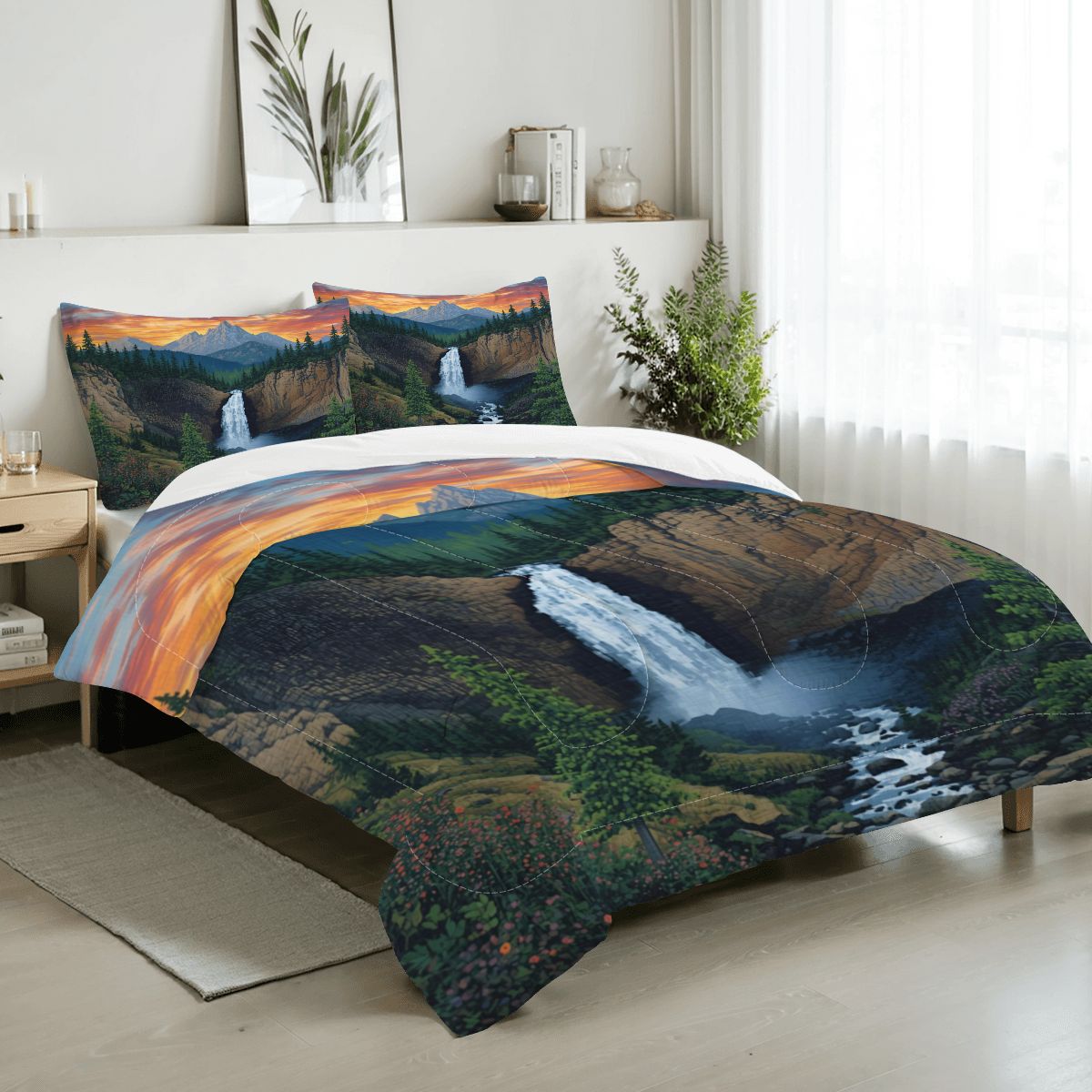 Mountain Waterfall Full Comforter Set - 3 PCS Set