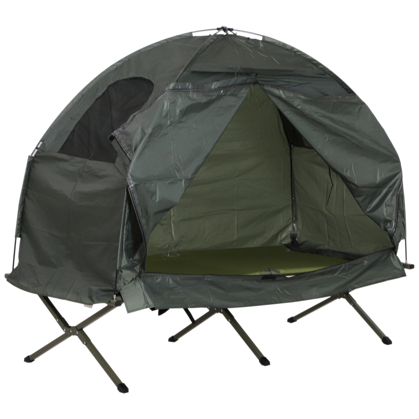 Compact Portable Folding Outdoor Elevated Camping Cot Tent, Dark Green