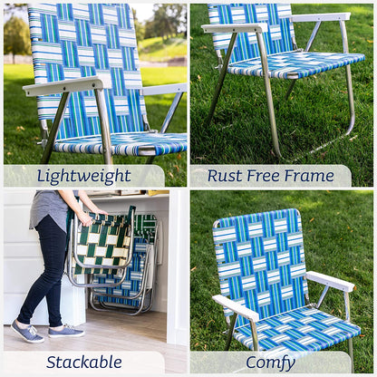 Folding Aluminum Outdoor Patio Lawn Chair | Heavy-Duty Webbed Chairs for Camping, Sports, Beach, Yard & Tailgating | Lightweight Portable | Classic - Bright White