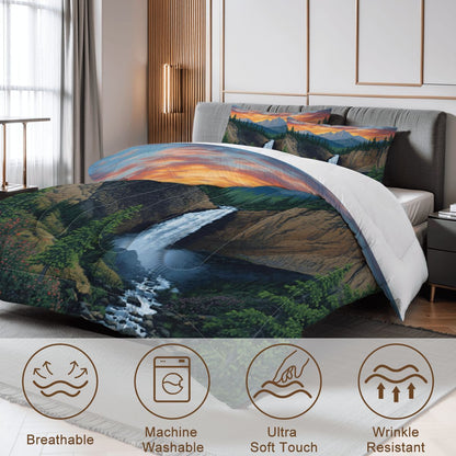Mountain Waterfall Queen Comforter Set - 3 PCS Set