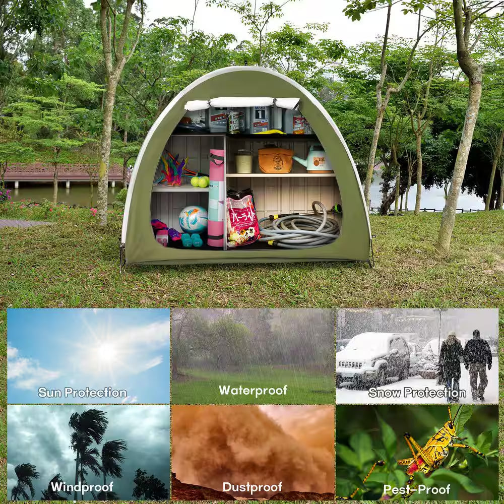 Portable Foldable Outdoor Bike Storage Tent 6.5 Ft. X 2.7 Ft. for 2-3 Bikes Water-Resistant