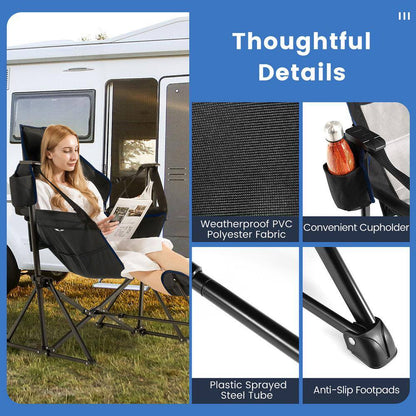 Hammock Camping Chair with Retractable Footrest and Carrying Bag for Camping Picnic Black