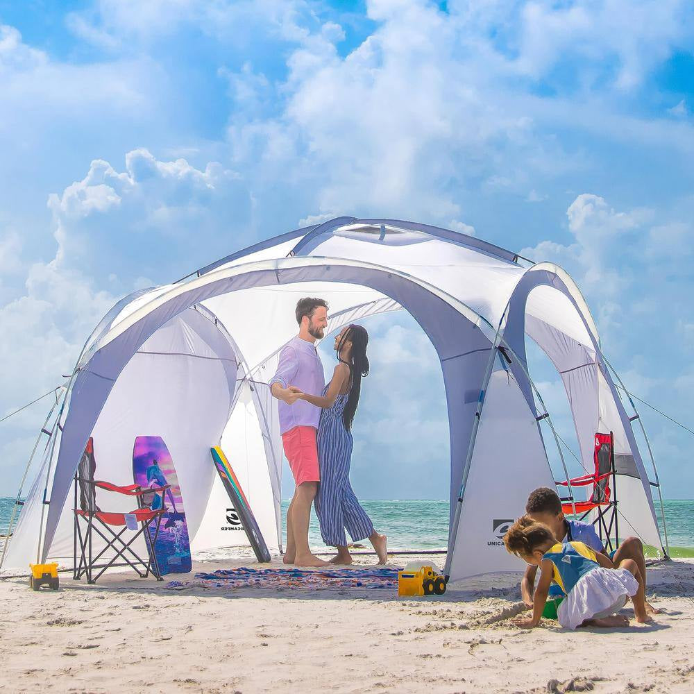 White Large Sun Shelter for 9-People to 12-People UPF50+ Portable Beach Sunshade Tent with Carry Bag