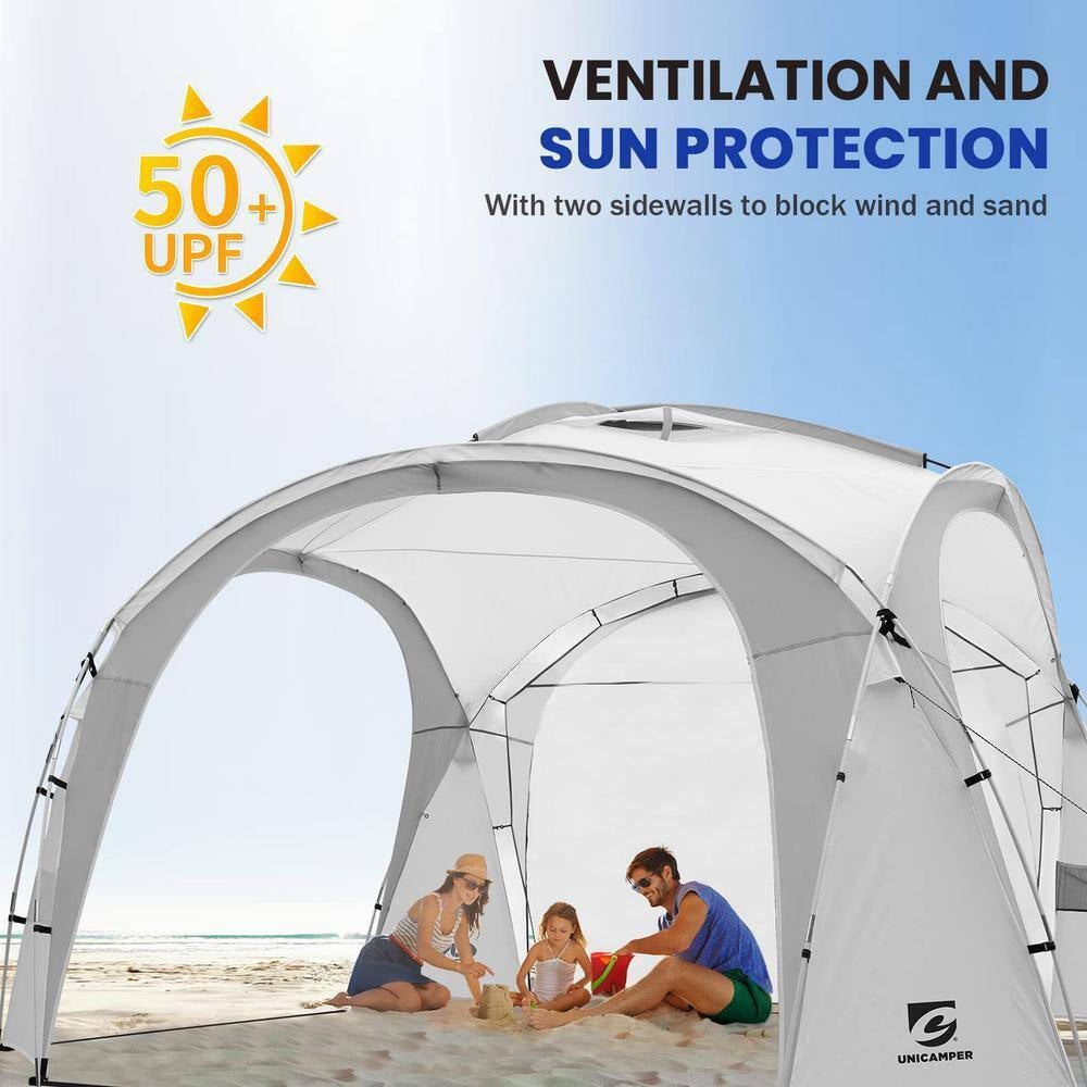White Large Sun Shelter for 9-12 People UPF50+ Portable Beach Sunshade Tent W/Carry Bag