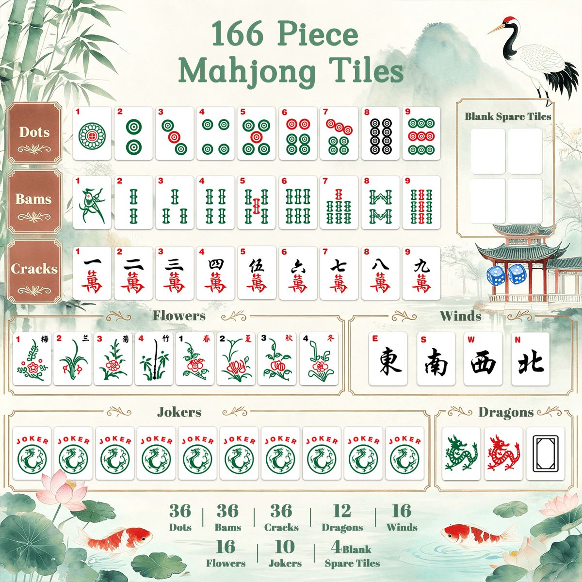 4 Layer Mahjong Tiles Set - Multiple Styles Available