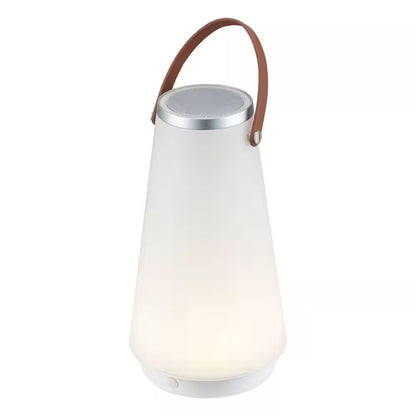 13.75 In. White Indoor/Outdoor Rechargeable Battery Operated LED Lamp with Built-In Wireless Speaker
