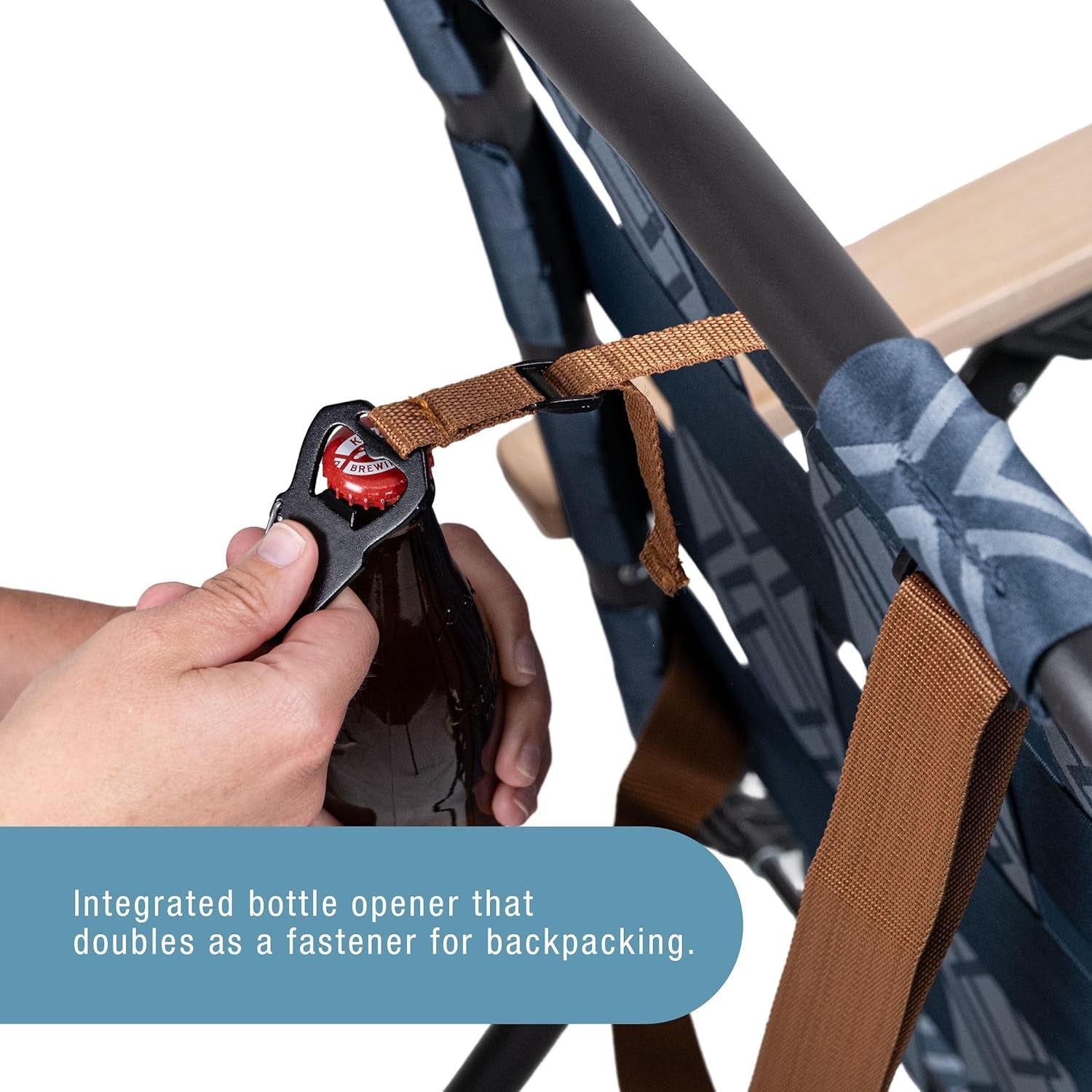 Kove Twilight Blue Beach Camping Chair, Hands Free Carrying Strap + Real Wood Handles & 2 Cup Holders, Foldable Reclining Low Profile Collapsible Lawn Chair, Holds 300 Lbs