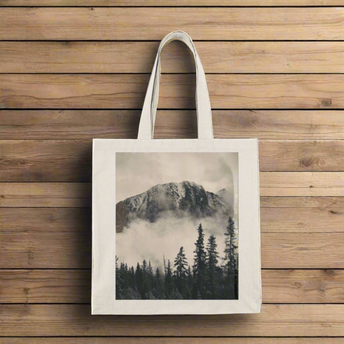 Foggy Mountain Natural Tote Bag