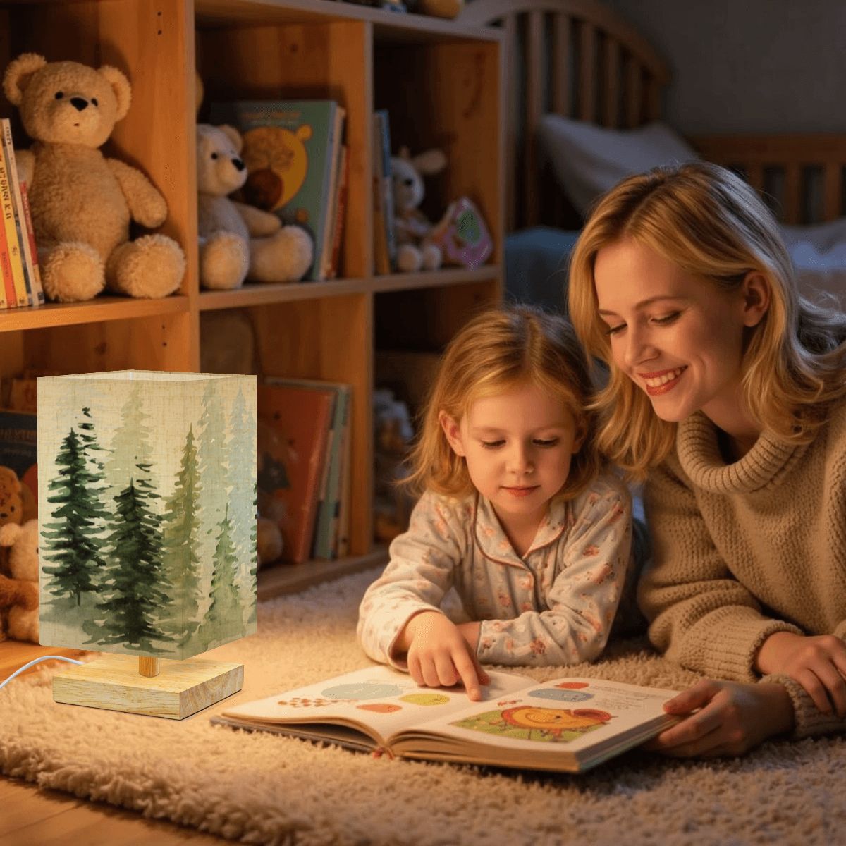 Forest Trees Square Table Lamp