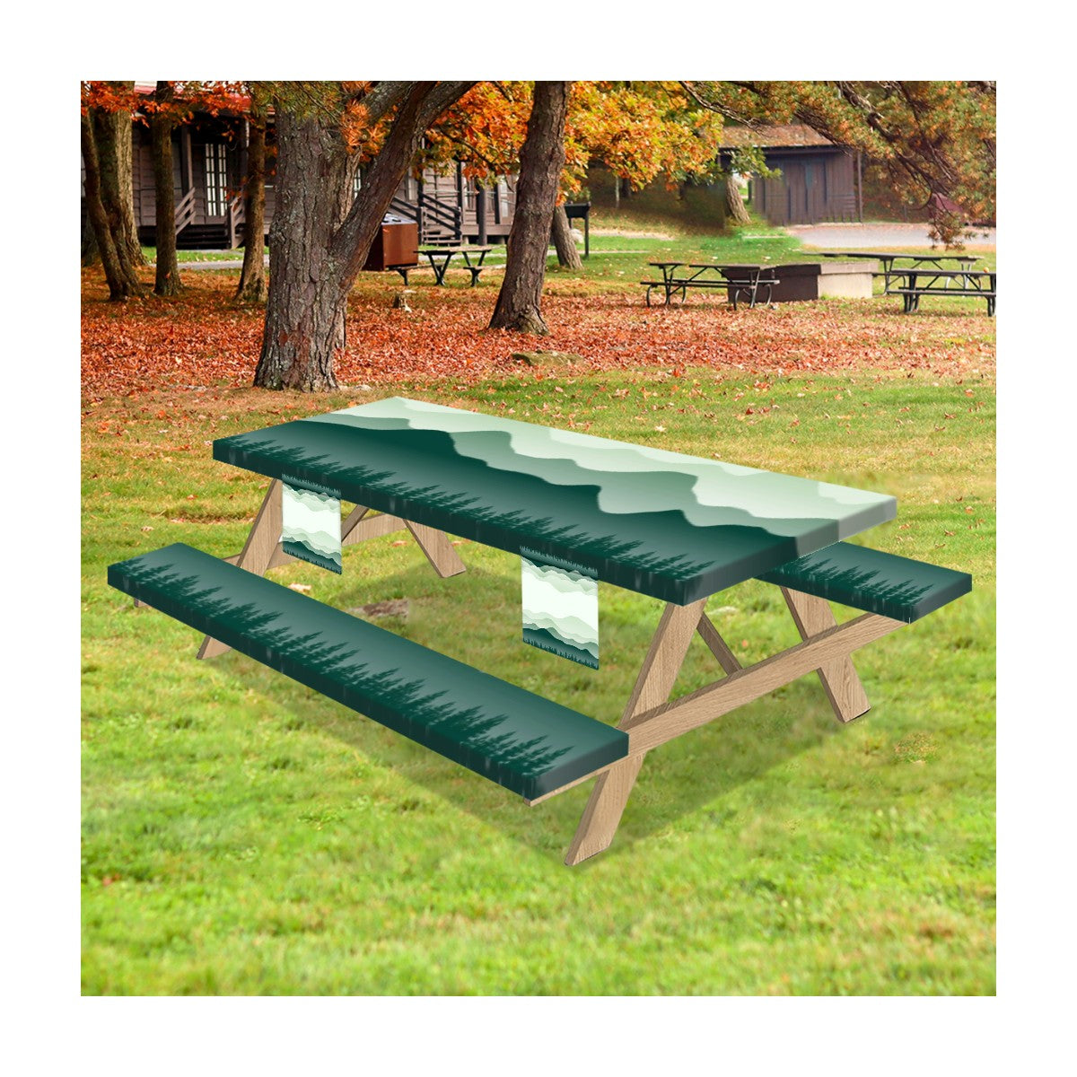 Mountain Range Outdoor Picnic Table Cover with Bench Covers (3 Piece Set)