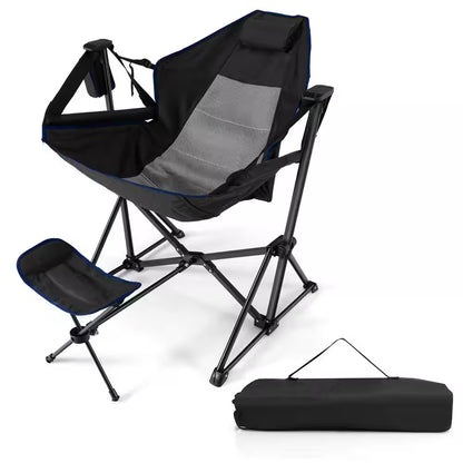 Hammock Camping Chair with Retractable Footrest and Carrying Bag for Camping Picnic Black
