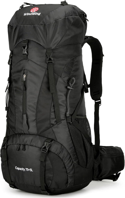 75L Hiking Backpack with Rain Cover Waterproof Camping Backpack Shoes Warehouse for Men Women, Frameless